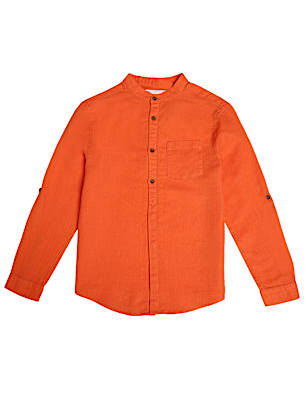 Linen Cotton Solid Mandarin Neck Shirt