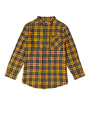Pure Cotton Checked Spread Collar Shirt