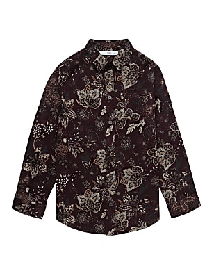 Cotton Mix Floral Print Spread Collar Shirt