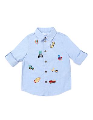 Pure Cotton Embroidered Spread Collar Shirt