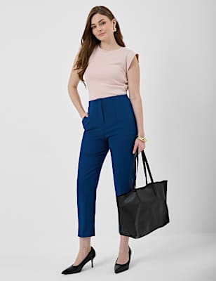 High Waisted Pleat Front Tapered Trousers