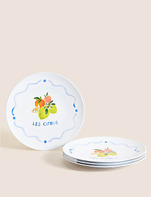 Set Of 4 Summer Fruits Picnic Dinner Plates