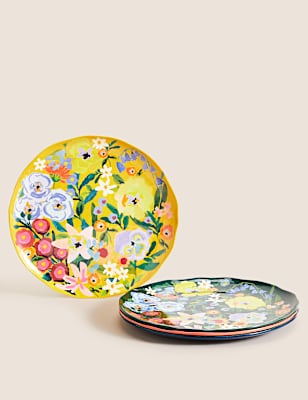 Set Of 4 Expressive Floral Picnic Dinner Plates