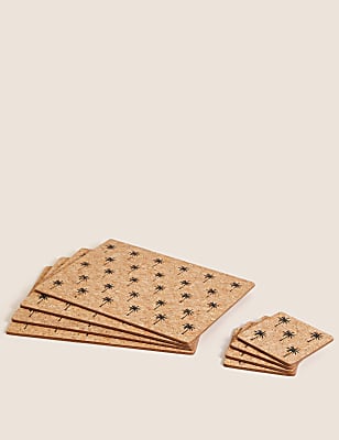 Set of 4 Palm Placemats & 4 Coasters