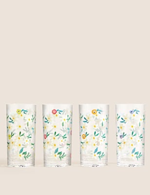 Set Of 4 Expressive Floral Picnic Highballs