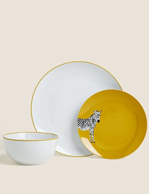 12 Piece Zebra Dinner Set