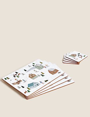 Set of 4 Christmas Placemats & 4 Coasters