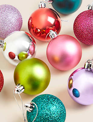 12pk Multicoloured Shatterproof Baubles