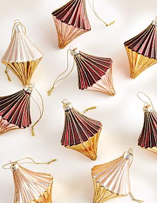 9pk Glass Glitter Finial Baubles