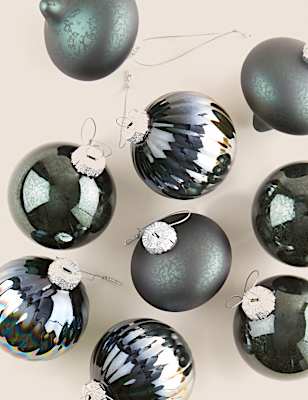 9pk Green Glass Baubles