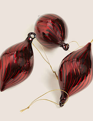 3pk Red Glass Teardrop Baubles