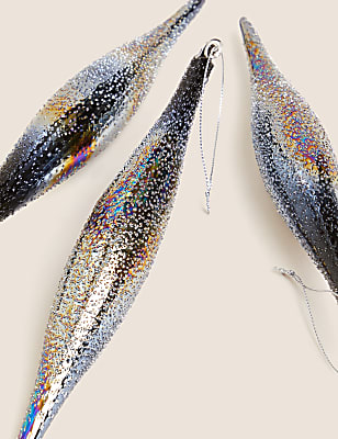 3pk Glass Icicle Hanging Decorations