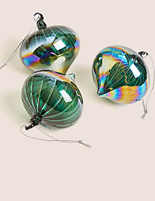 3pk Iridescent Glass Baubles