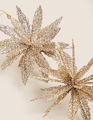 2pk Gold Glitter Flower Hanging Decorations