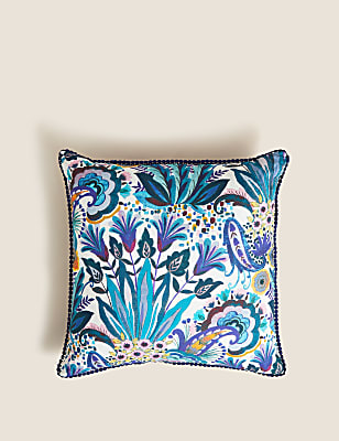 Cotton Linen Floral Embellished Cushion