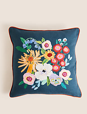 Cotton Rich Floral Embroidered Cushion