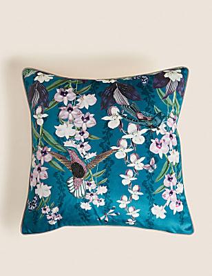 Velvet Hummingbird Embellished Cushion
