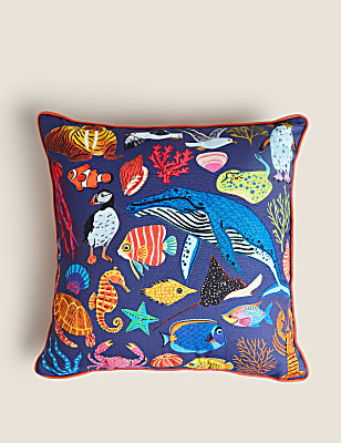 Pure Cotton Under Sea Embroidered Cushion