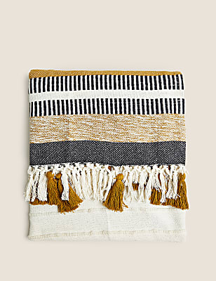 Cotton Rich Woven Monochrome Stripe Throw
