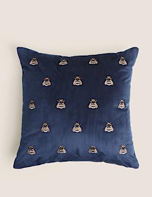 Velvet Bee Embroidered Cushion