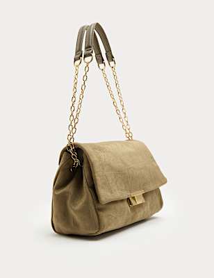 Suedette Croc Effect Double Chain Shoulder Bag