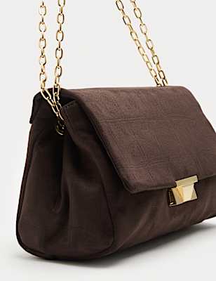 Suedette Croc Effect Double Chain Shoulder Bag