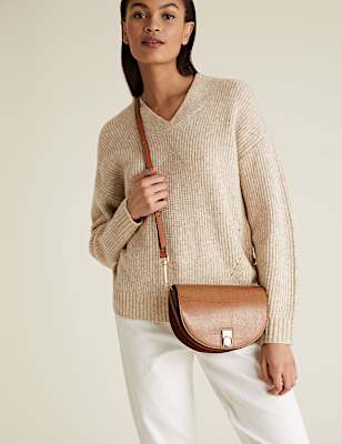 Faux Leather Saddle Cross Body Bag