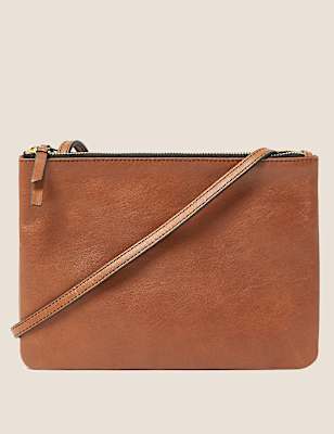 Leather Double Zip Cross Body Bag