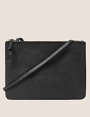 Leather Double Zip Cross Body Bag