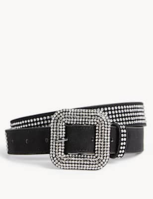 Faux Leather Crystal Jeans Belt