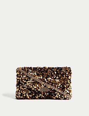 Sequin Chain Clutch Strap Bag