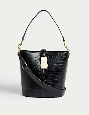 Faux Leather Croc Effect Bucket Bag
