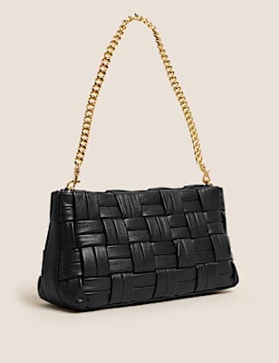 Leather Woven Chain Strap Clutch Bag