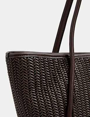 Faux Leather Woven Structured Tote Bag