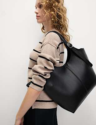 Faux Leather Shoulder Tote Bag