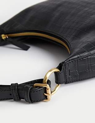 Leather Croc Effect Shoulder Bag