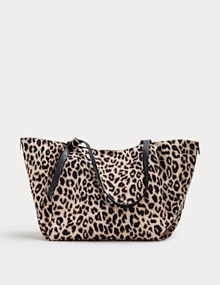 Suedette Animal Print Slouchy Tote Bag