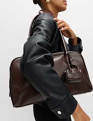 Faux Leather Bowler Bag