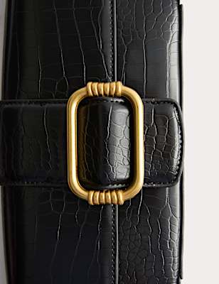 Faux Leather Croc Effect Baguette Bag