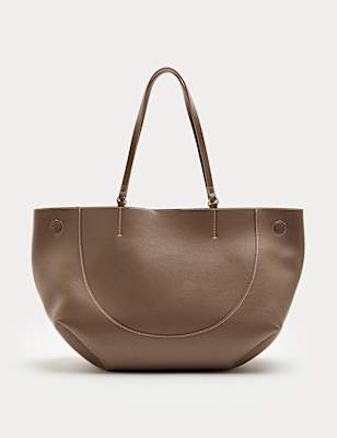 Faux Leather Stitch Detail Tote Bag