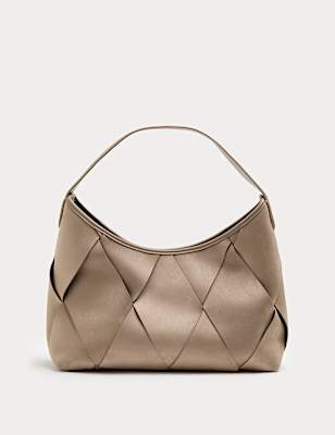 Faux Suede Woven Large Shoulder Bag