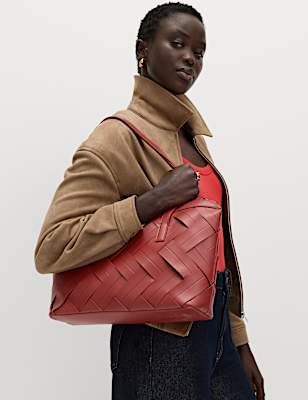 Faux Leather Woven Shoulder Bag