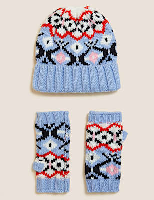 Knitted Fair Isle Hat & Gloves Gift Set