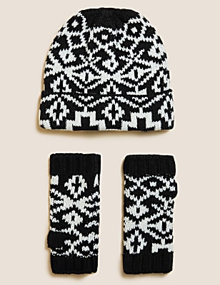 Knitted Fair Isle Hat & Gloves Gift Set