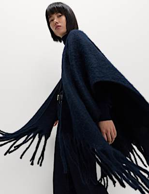 Brushed Fringed Wrap Scarf with Wool