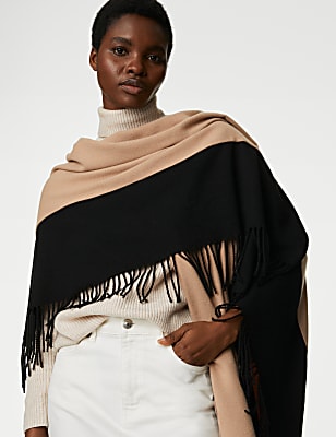 Woven Colour Block Tassel Poncho