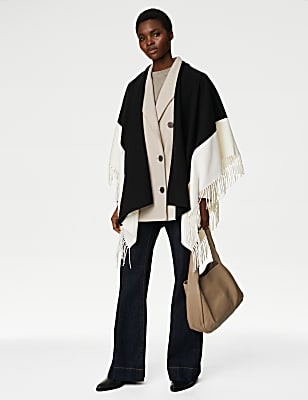 Woven Colour Block Tassel Poncho