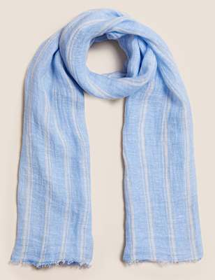 Pure Linen Striped Scarf