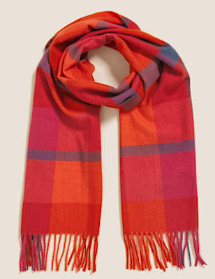 Woven Checked Tassel Scarf