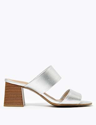 Metallic Block Heel Mules